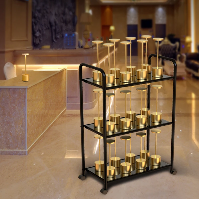 Multi hole wireless charging trolley LED wireless desk lamp socket cable free restaurant hotel coffee shop bar charging scheme