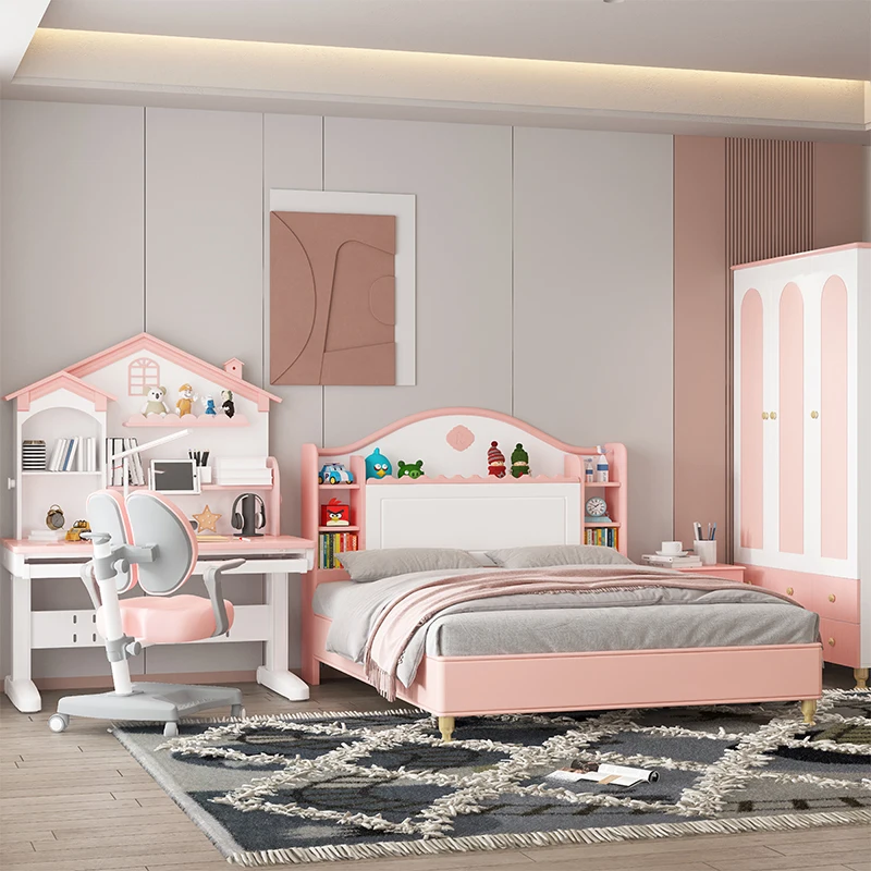 creative  kids bookshelf head beds children wooden beds with storage