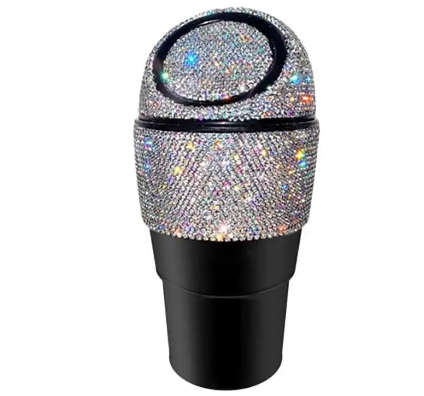 Rhinestone Auto Garbage Can Car Trash Can with Lid Mini Garbage Bin for Automotive Car, Home, Office, Kitchen, Bedroom