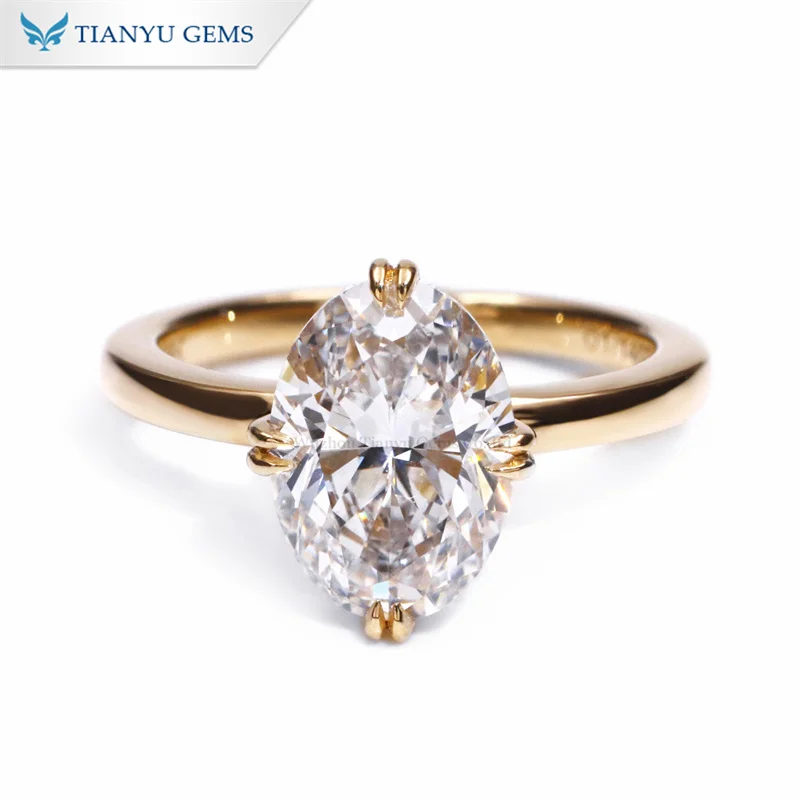 Tianyu Gems Oval 8*10mm 3ct moissanite diamond 10k 14k 18k yellow gold Solitaire and hidden halo engagement rings