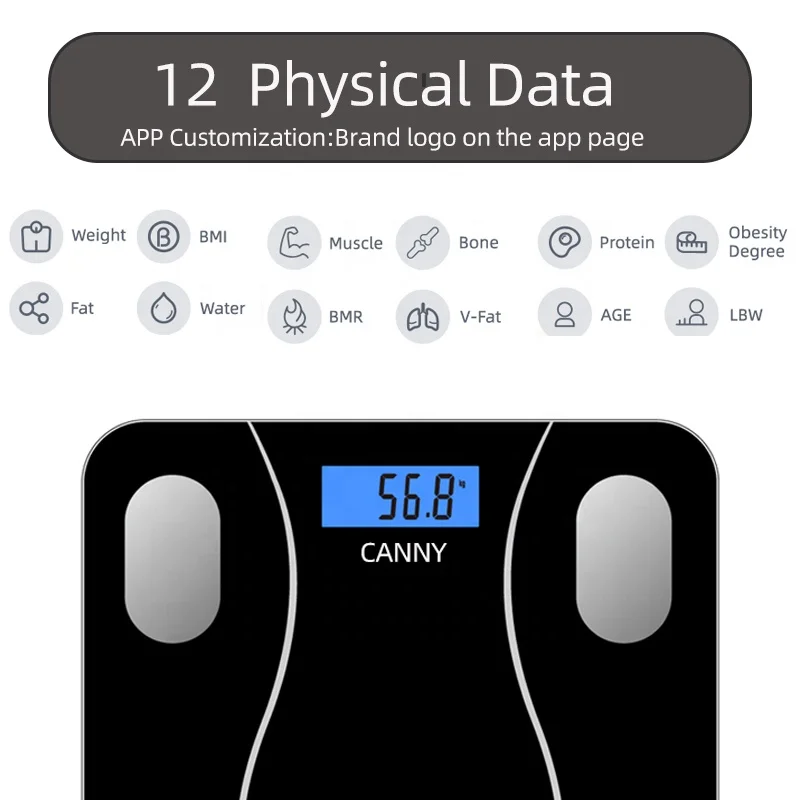 New International Body Weight Scale Black Glass Platform Digital Body Balance Fat Weighing Smart Scale With App