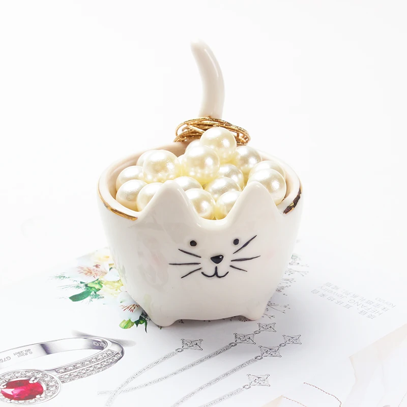 Ceramic Lovely fortune cat Design Trinket Dish Geometric Ceramic Planters  Decorative Bowls Candy Holder