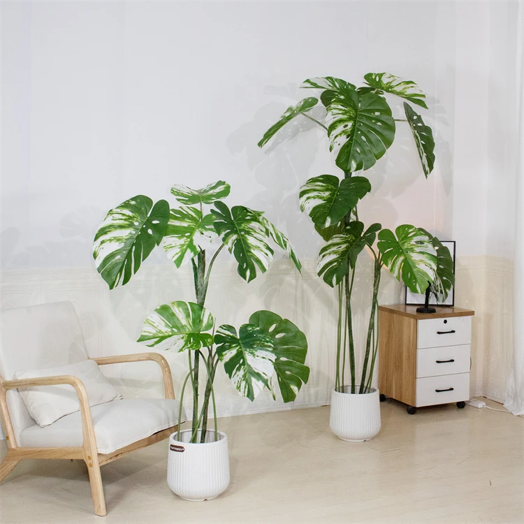 High Quality Artificial Monstera Potted Plant Green White Monstera Tree Bonsai for Home Lobby Decor Monstera Plant in Pot Decor