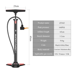 Xunting Customized Aluminum Alloy Floor Air Cycling Pump Hand Air Tire Bicycle Pump Air Bike Pump With Pressure Gauge