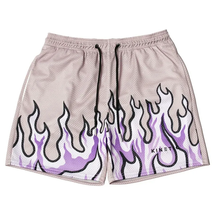 2022 flame basketball shorts sports casual breathable quick drying fitness mesh shorts for men