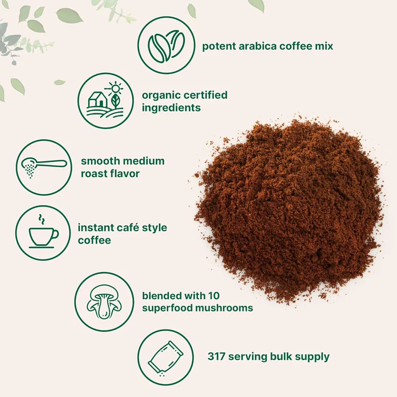 Organic Mushroom Coffee Powder Brain Booster Reishi Lions Mane Mushroom Extract Blend Instant Coffee Powder