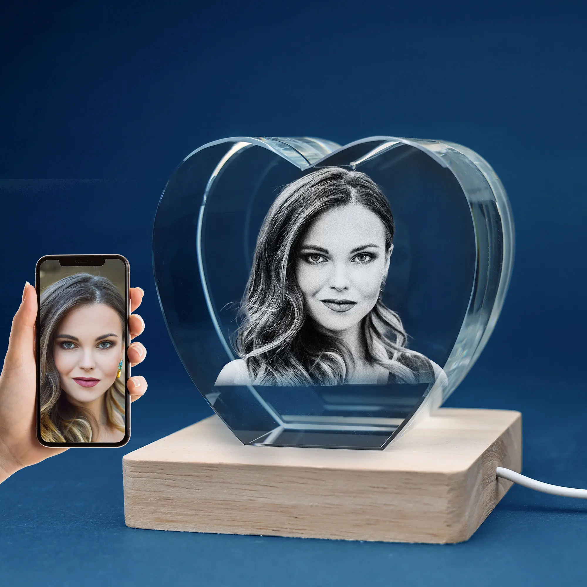 3D Crystal Photo Frame Free LED Base Personalized Laser Etched Picture Dad Mom Women Anniversary Engraved Crystal Trophy Medal