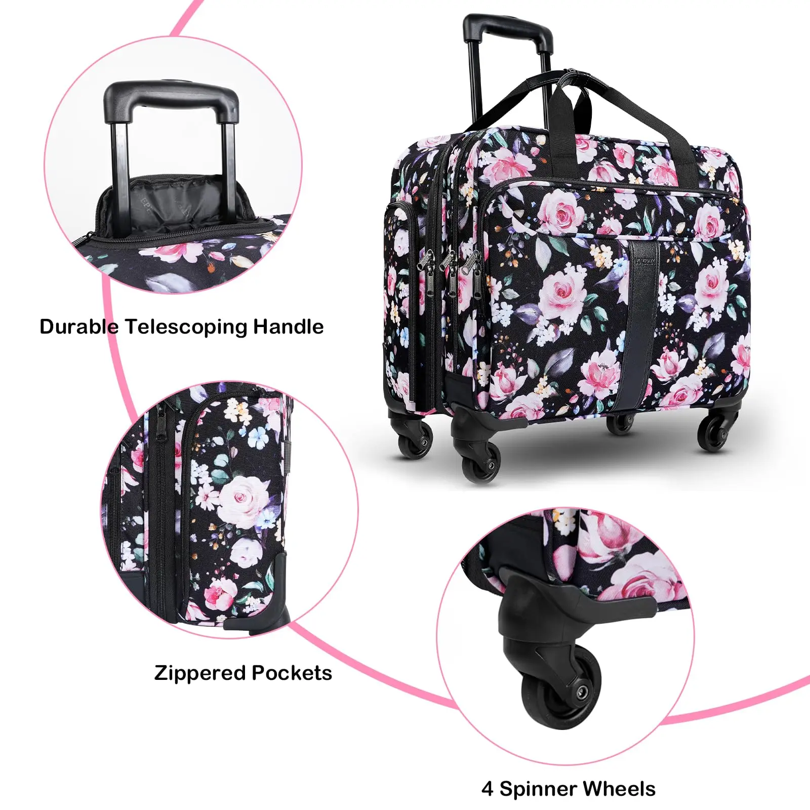 Rolling Briefcase with Spinner Wheels Overnight Roller Carry on Computer Case for Travel Rolling Laptop Bag Women