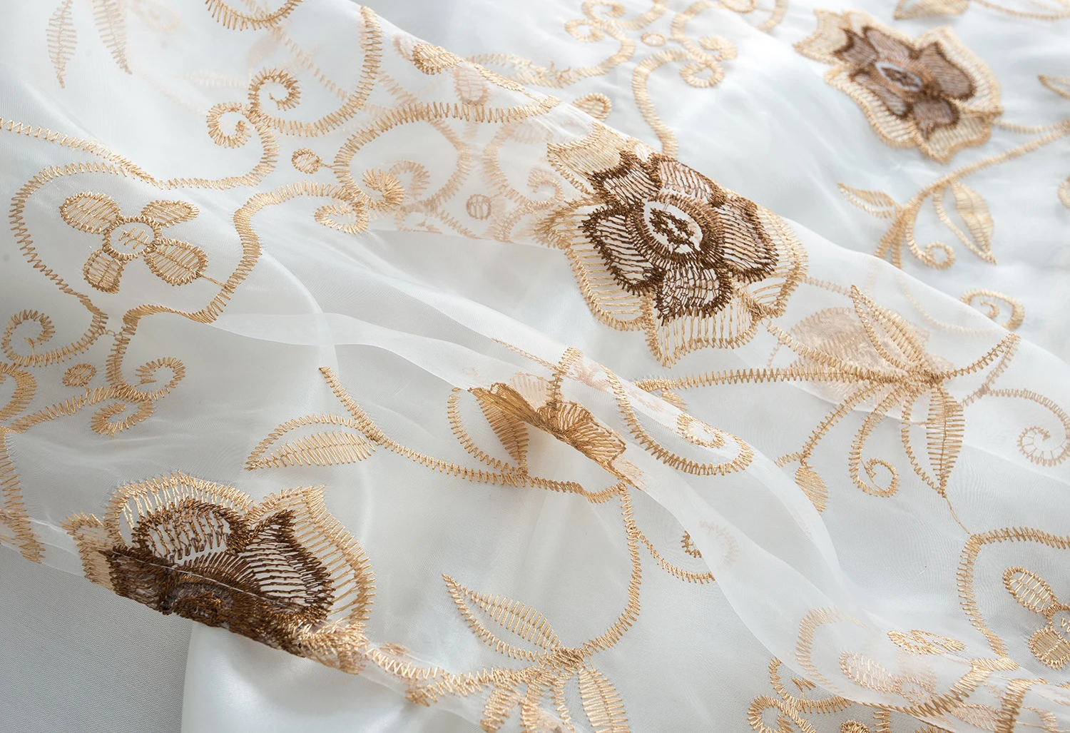 New double layer wholesale window curtain elegant sheer embroidery tulle ready made curtain for home decor