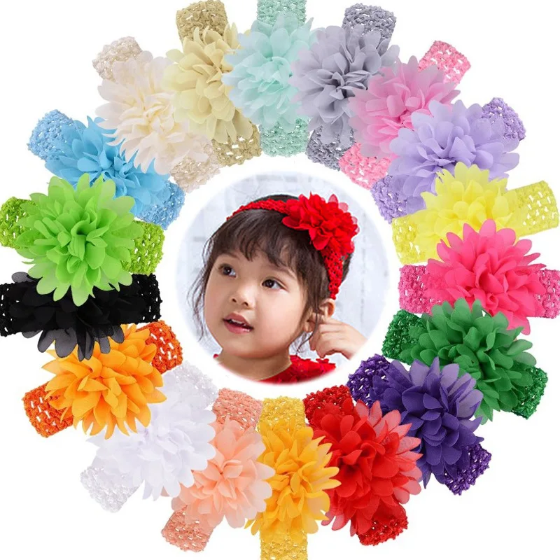 Europe America Wide Baby Nylon Headbands Custom Mesh Chiffon Flower Baby Elastics Fabric Hair Decoration Accessory Daily Use