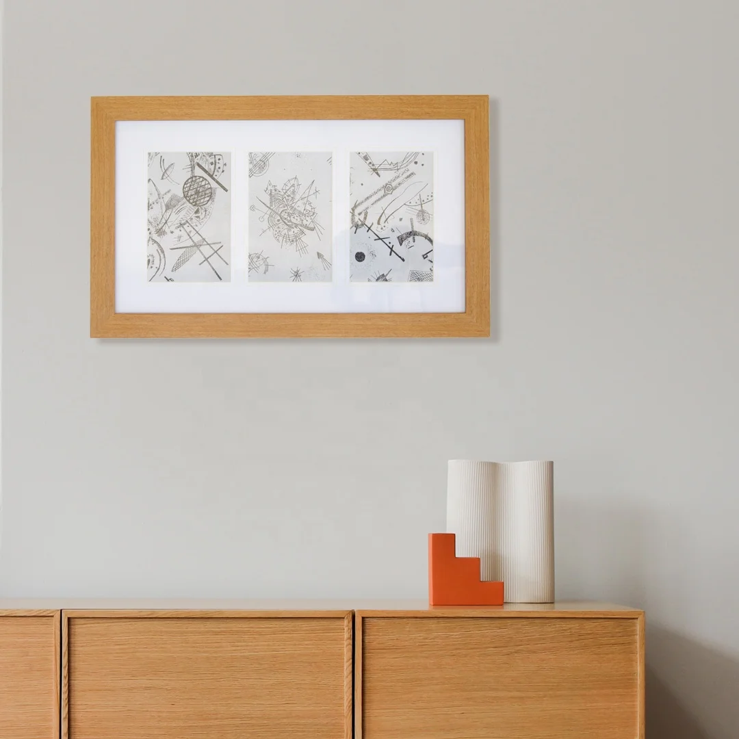 Beech Wooden photo frame with matboard with v-groove, openings for 3 pictures 10*15 decorative wall wooden picture frame
