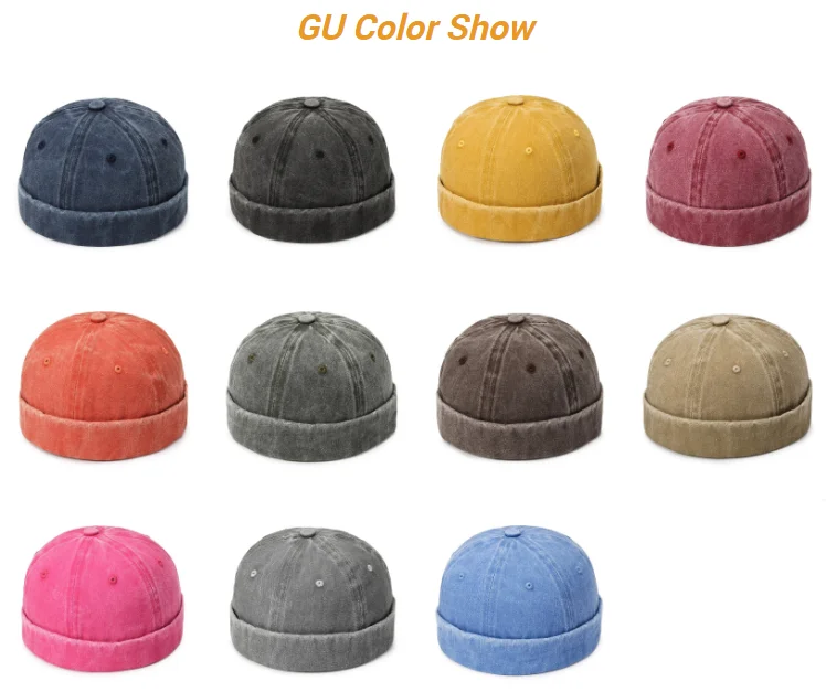 Brimless Hat Docker Cap Retro Cotton No Brim Hat Adjustable Rolled Cuff Brimless Cap