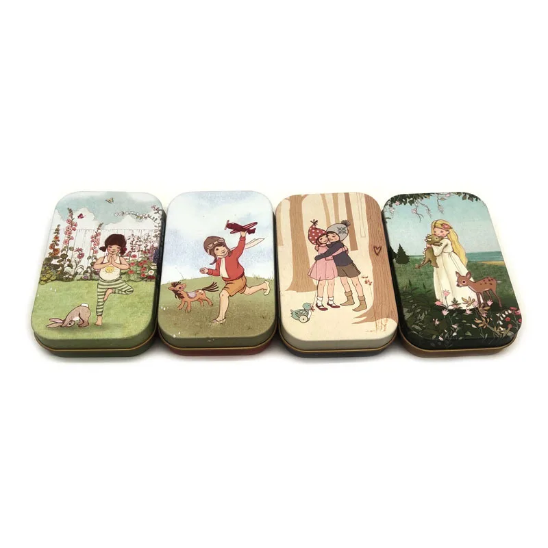 Recyclable Wholesale Custom Printed Small Metal Rectangular Empty Hinged Tins Box