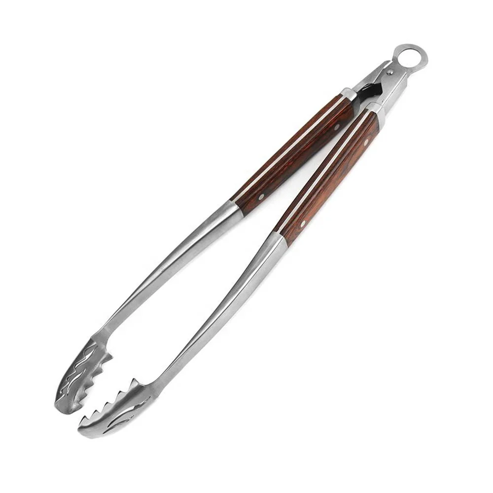 3PCS Deluxe Indoor Outdoor Extra Thick Pakka Wood Forged Handles Tong BBQ Griller Tool Set Barbecue Accessories Stainless Grill