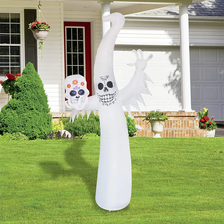 Halloween 12FT LED white ghost inflatable mascot For Garden Decoration