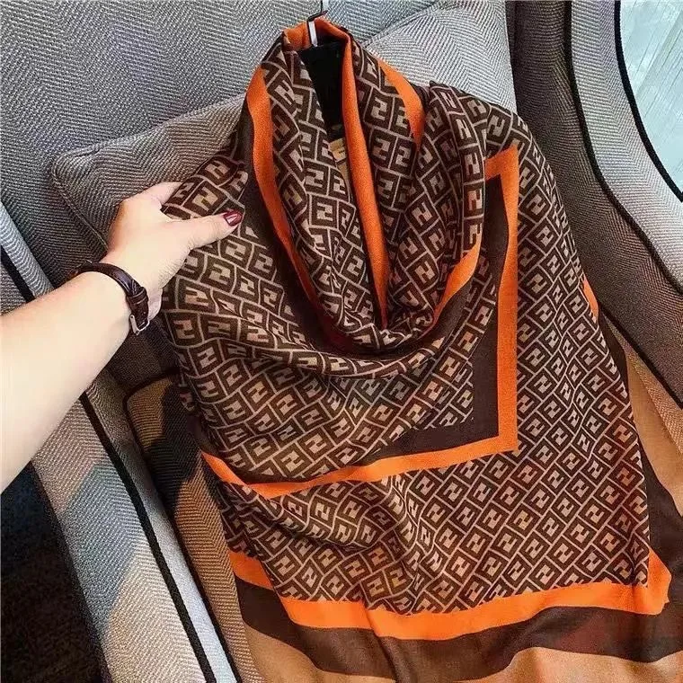 Hot sale high-quality designer autumn winter black and white letters pattern cotton and linen shawl scarf for women and girls