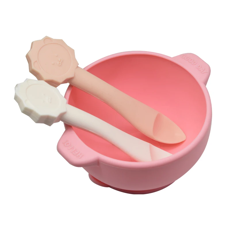Amazon Children Feeding Training Gift Non Slip Round Cutlery Set Food Grade Suction Bowl Baby Silicone