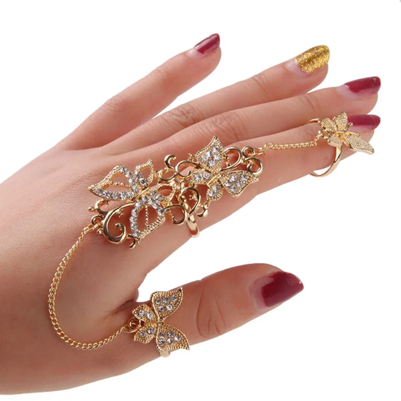  2022 Fashion Jewelry Gift Sparkling Diamond Butterfly Finger Rings Gold Color Insect Shape Cubic