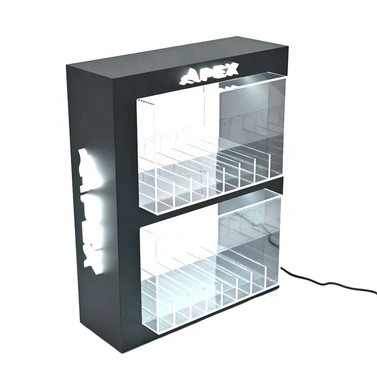 Custom LED Acrylic Smoke Shop Decoration Accessories Counter Tabletop Tobacco Display Stand Case