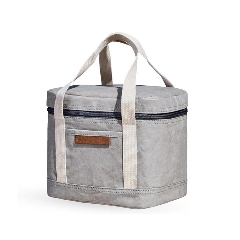 Custom Lightweight Water-Resistant Aesthetic Brown Thermal Dupont Kraft Paper Tyvek Material Insulated Reusable Cooler Lunch Bag