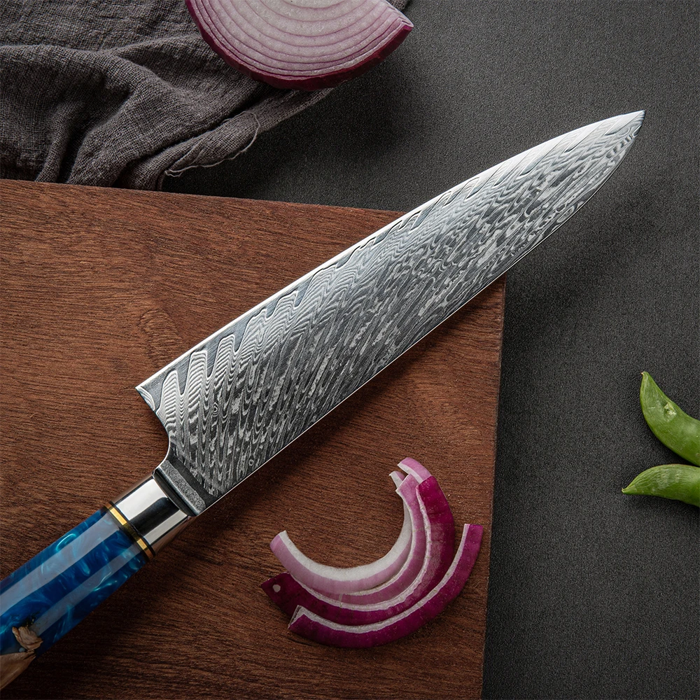 Прямая поставка профессиональный нож santoku VG10 67 слоев стали Дамасские кухонные ножи с ручкой из синей