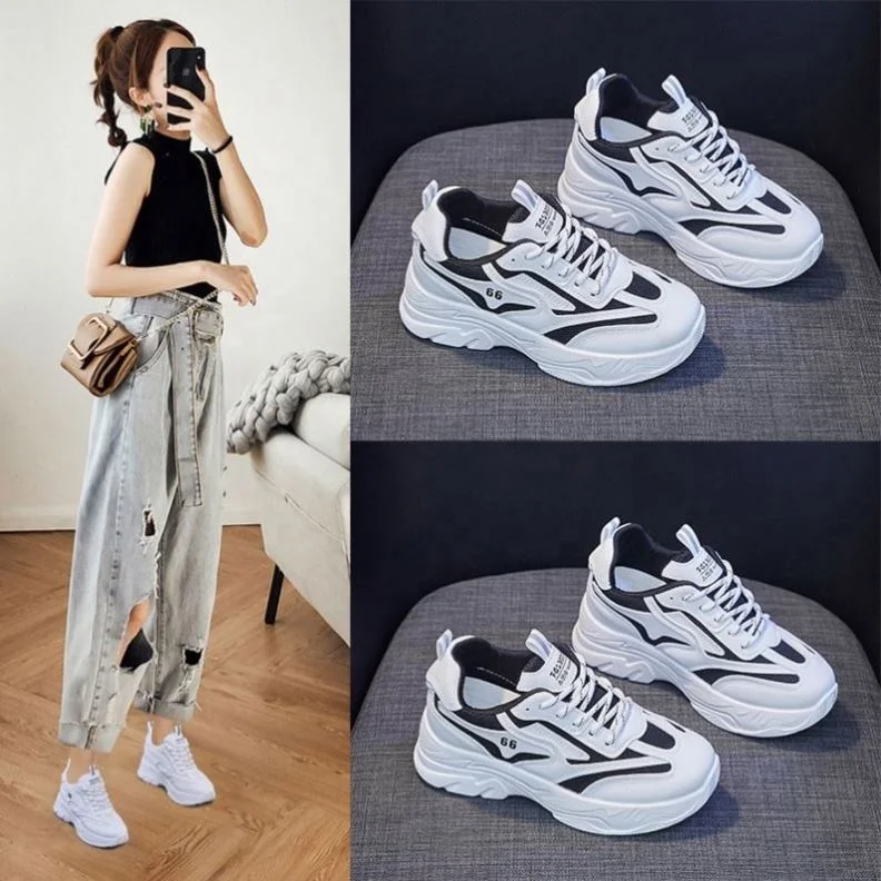 2020 new autumn high quality Custom sheepskin upper running chunky woman sneakers white sport flat footwear white walking shoes