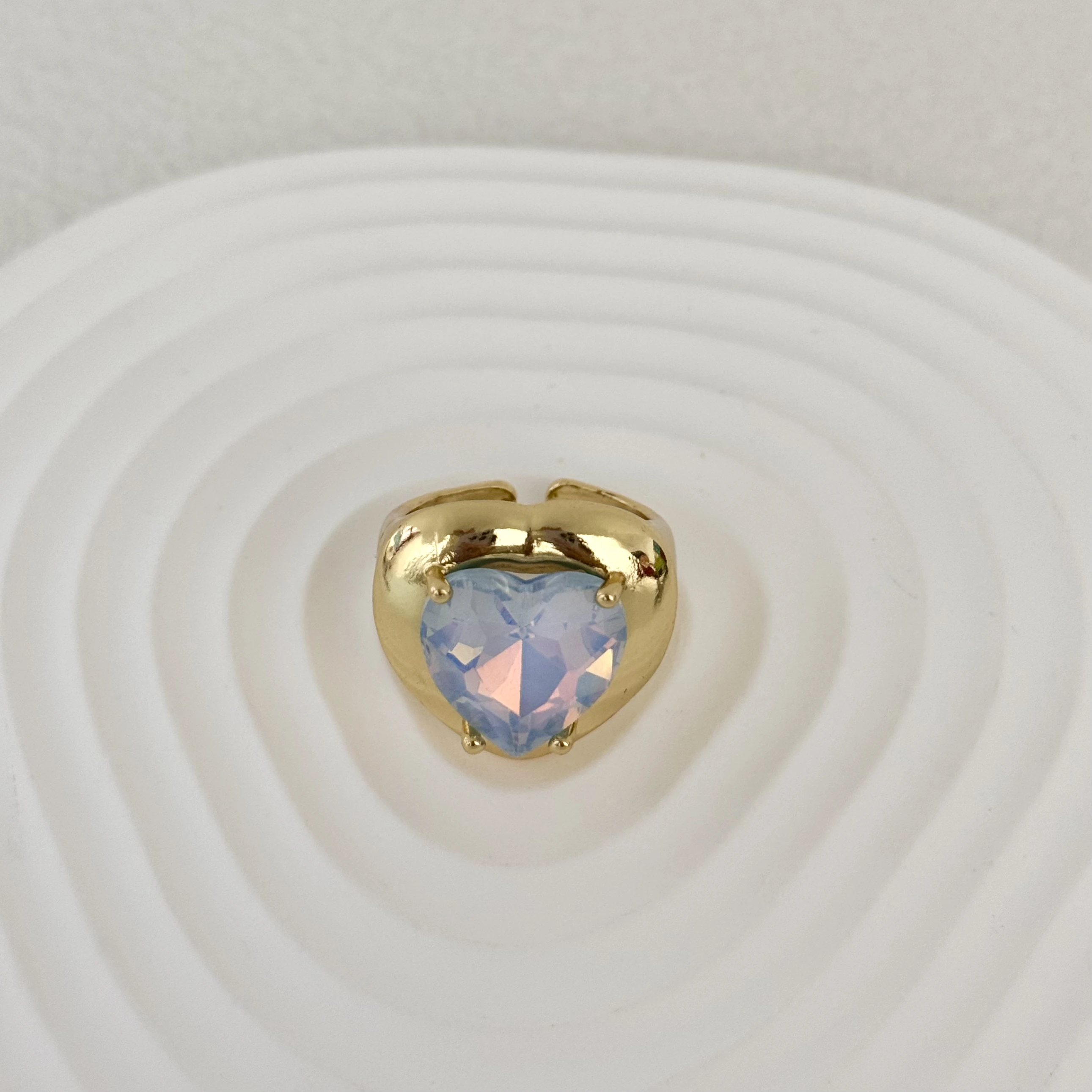 New Trendy Chunky Colorful  Heart Rings  18K Gold Plated Minimalist Heart Crystal  Gemstone Finger Ring  Jewelry for Gifts