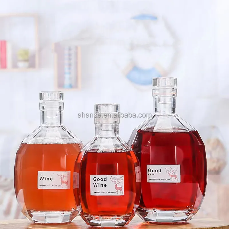 Fancy luxury Custom diamond cut embossed liquor bottle wine Tequila whisky brandy vodka glass bottle with glass lid