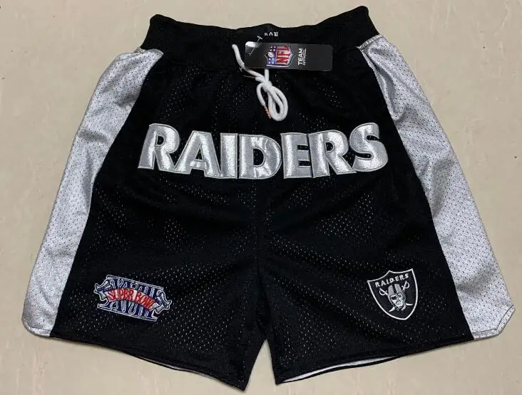 N FL Raider s Black Mesh Breathable High Quality Basketball Shorts Pocket Zippered Embroidered Sports Shorts Mens Shorts