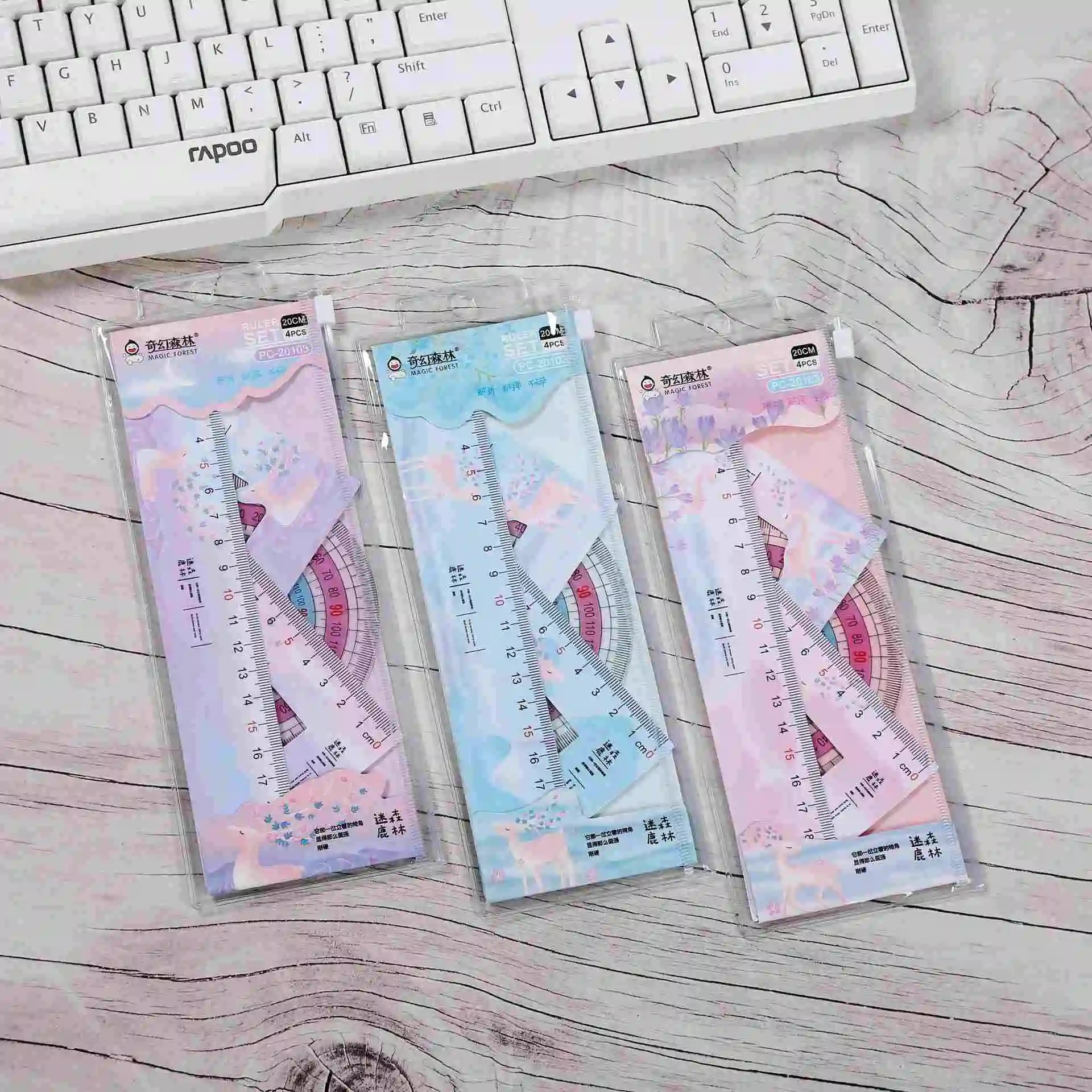 Wholesale student school cartoon cute measure ruler Meter Stick L Shaped Plastic Bookmark Ruler Set