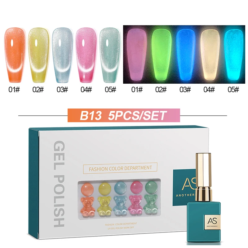 AS 5 Colors Glow In The Dark Gel Polish OEM ODM Private Label Nail Gel Colors Luminous Uv Gel Polish