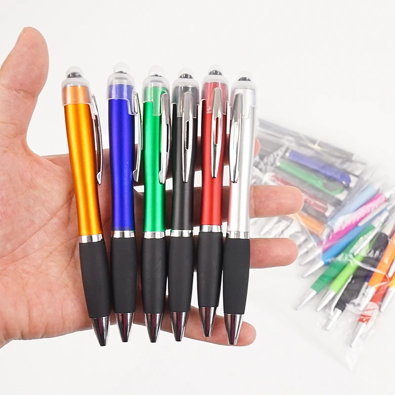 Wholesale Custom Advertisement LOGO LED Laser Light-Up Ballpoint Pen Personalized Rubber Grip Pen for Gift