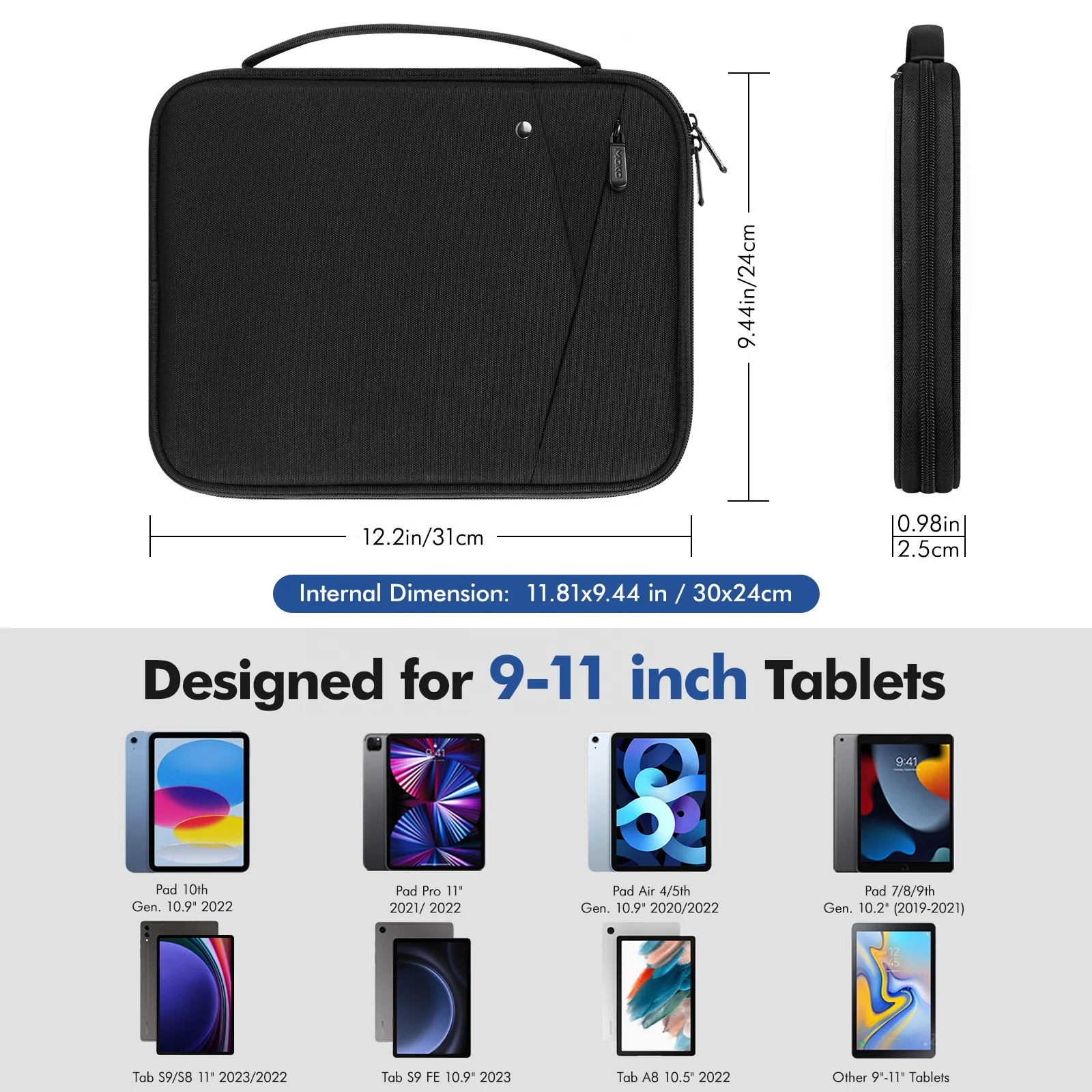 MoKo Portable Padded Protective Travel Bag Water Resistant Tablet Sleeve Carrying Case for iPad Pro 11 Samsung A9 Plus 11 inches