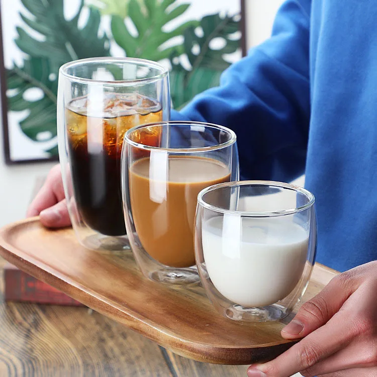 Home Gift Drinkware Double Layer Heatproof Coffee Latte Milk Juice Beer Drink Clear Glass Mug Cup Borosilicate Glass Cups