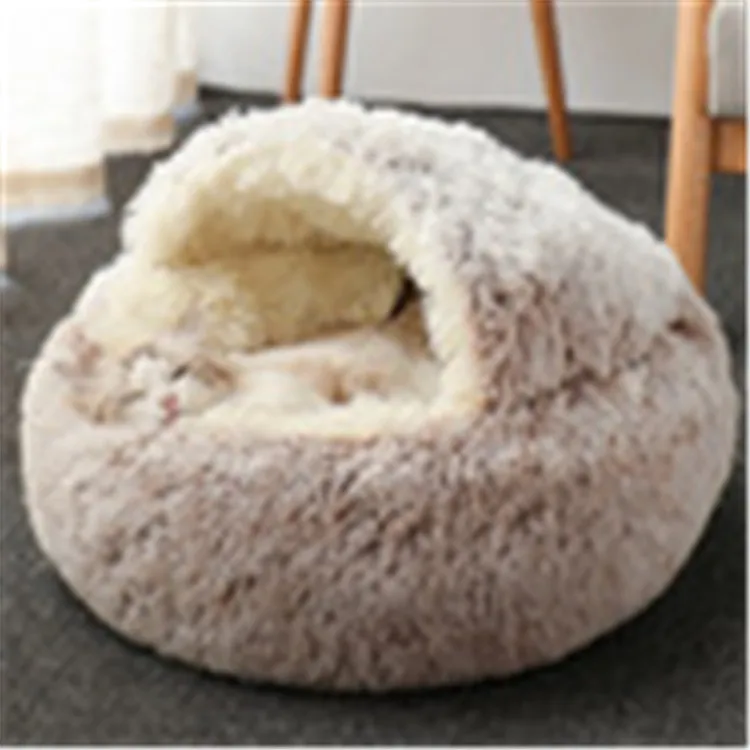 
Hot Plush Round Cat Bed Cat Warm House Soft Long Plush Pet Dog Bed For Small Dogs Cat Nest 2 In 1 Pet Bed Cushion Sleeping Sofa 