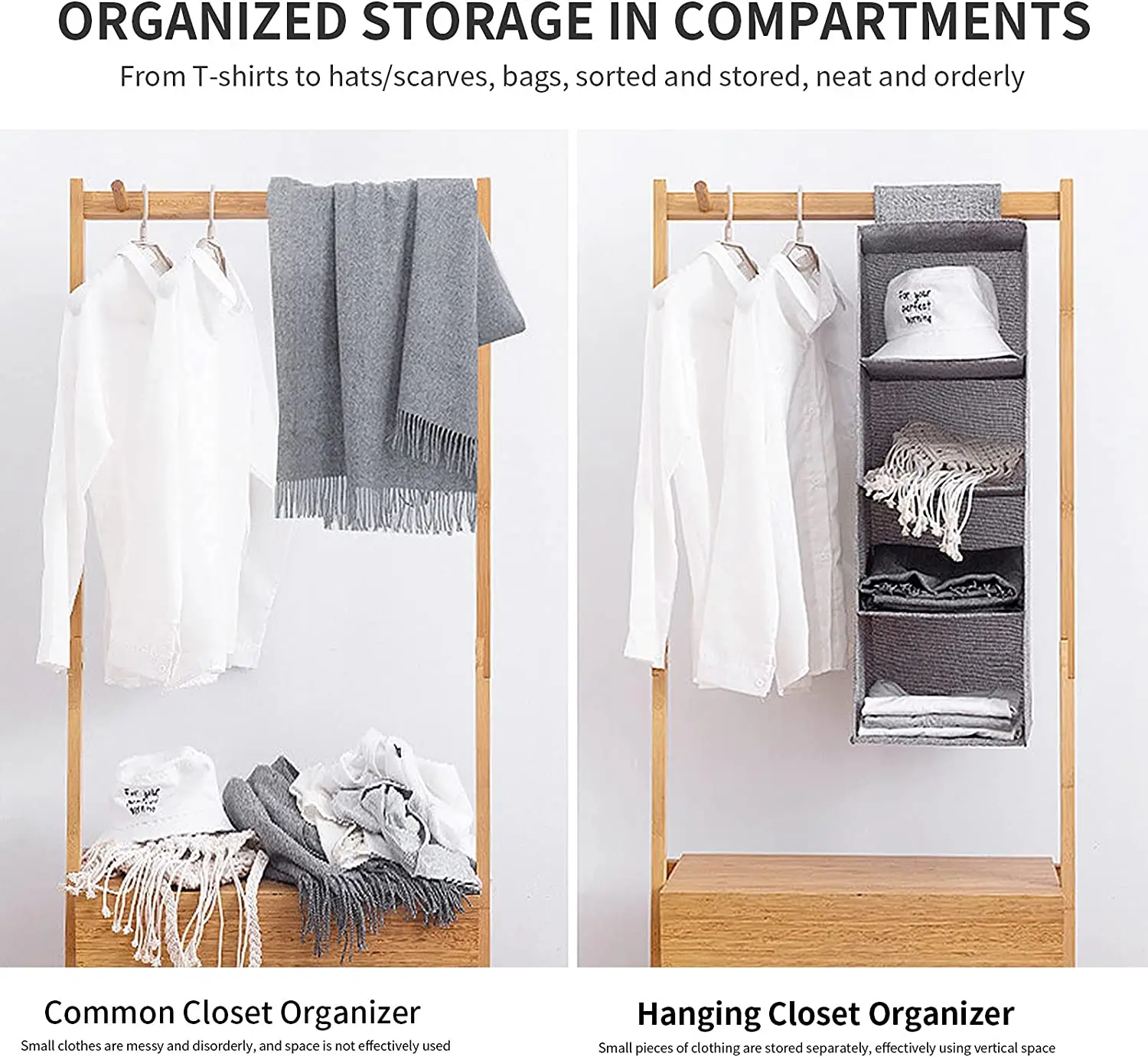 4-Shelf Hanging Closet Organizer Fabric Hanging Closet Shelves Collapsible Hanging Closet Organizer