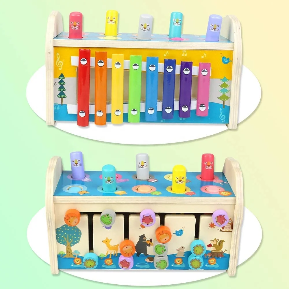 Xylophone Wooden Toys 3 In 1 Beads Game Sliding Puzzle Educational Montessori Toys