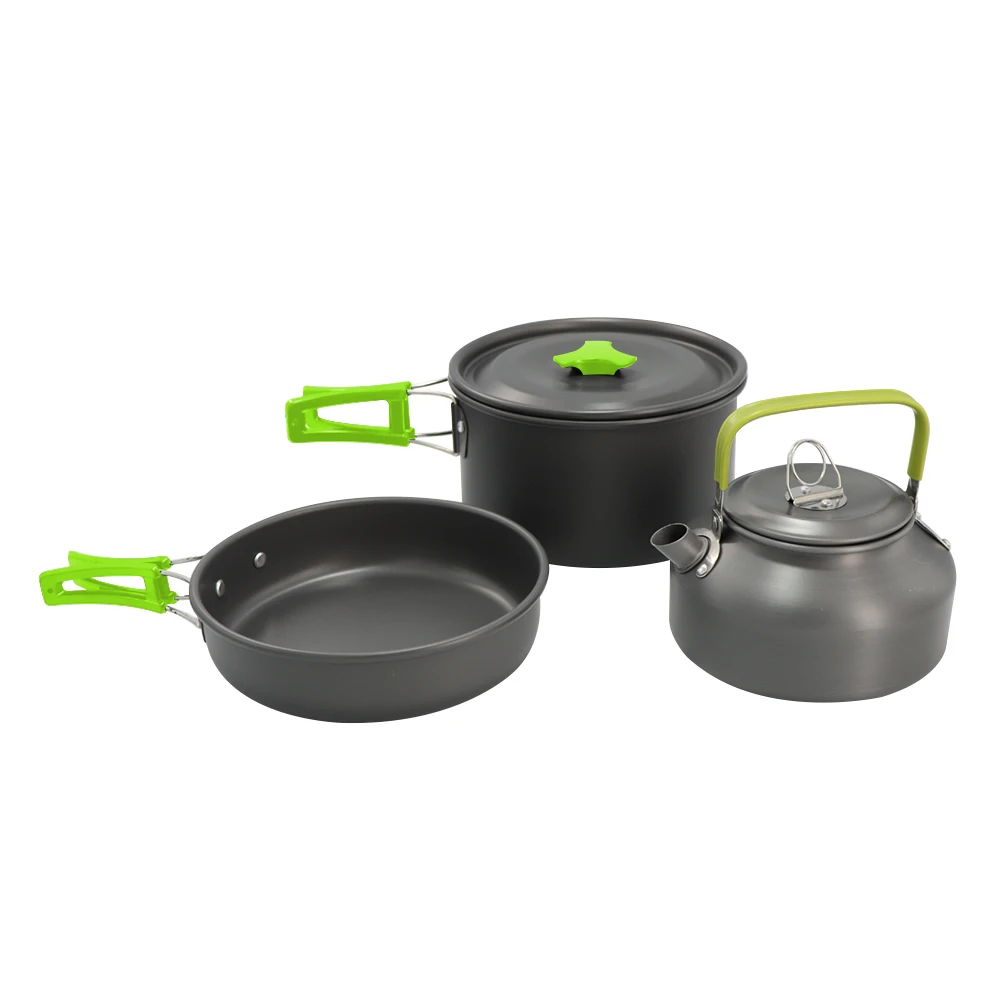 Camping cookware set with kettle plate cup camping kitchen equipment Aluminum stainless Lightweight Pots Set for Camping