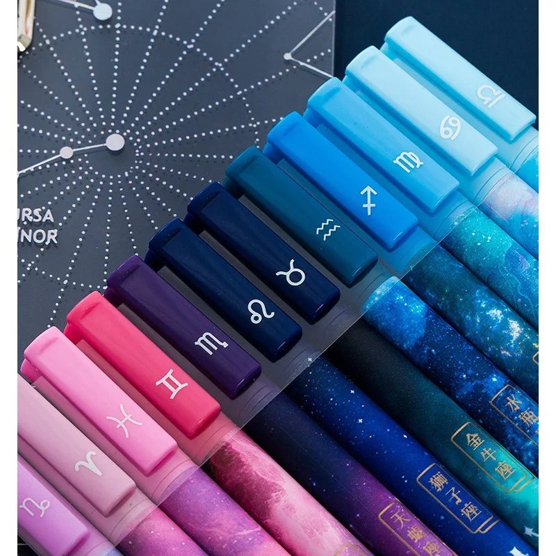 School writing office supplies 12 constellation gel pen 0.5mm starry sky black ink pen