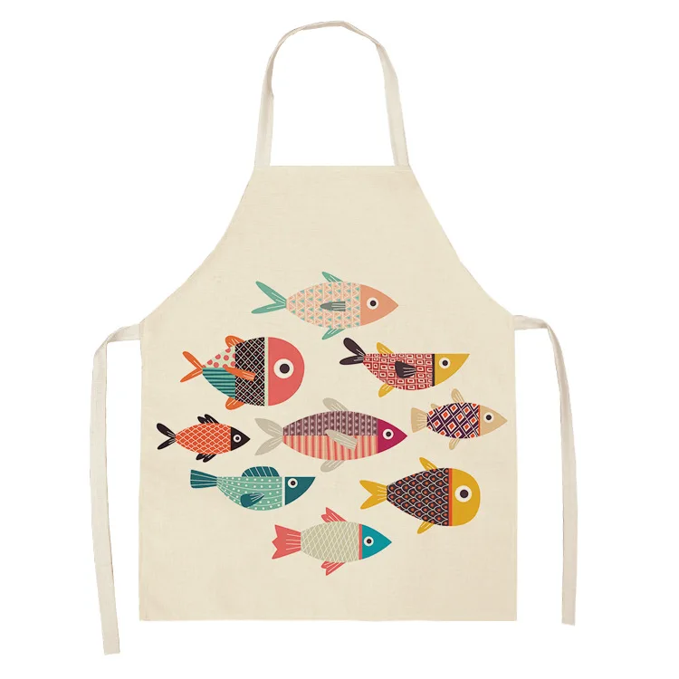 
Foreign Trade Marine Animal Series Multifunctional Cotton And Linen Kitchen Apron 