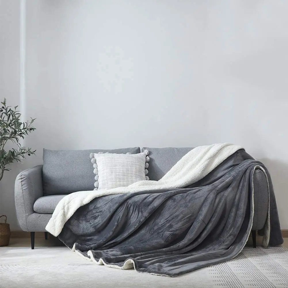 Baby Knitted Microfiber Double-Sided Lamb Down Super Soft Stretchable Plain Sherpa Double Blanket