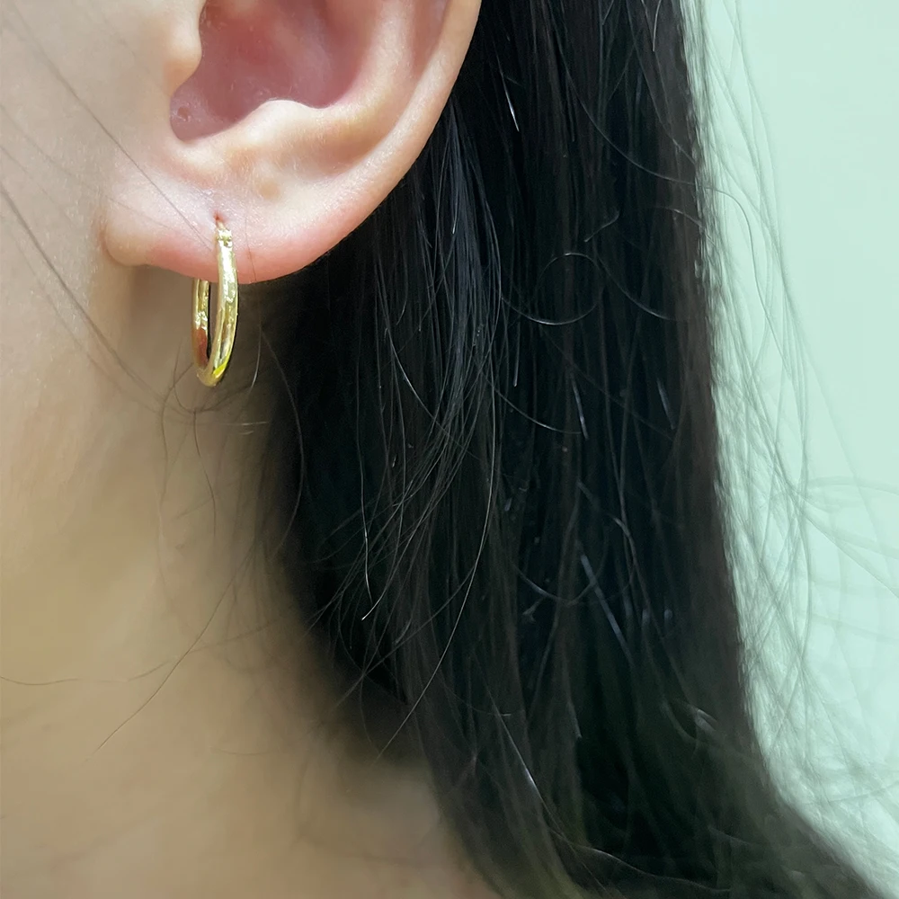 Custom 14mm 16mm 20mm Trendy Fine Jewelry Real 14K Solid Gold Jewellery 2mm Click Top Circle Hollow Tube Round Hoop Earrings