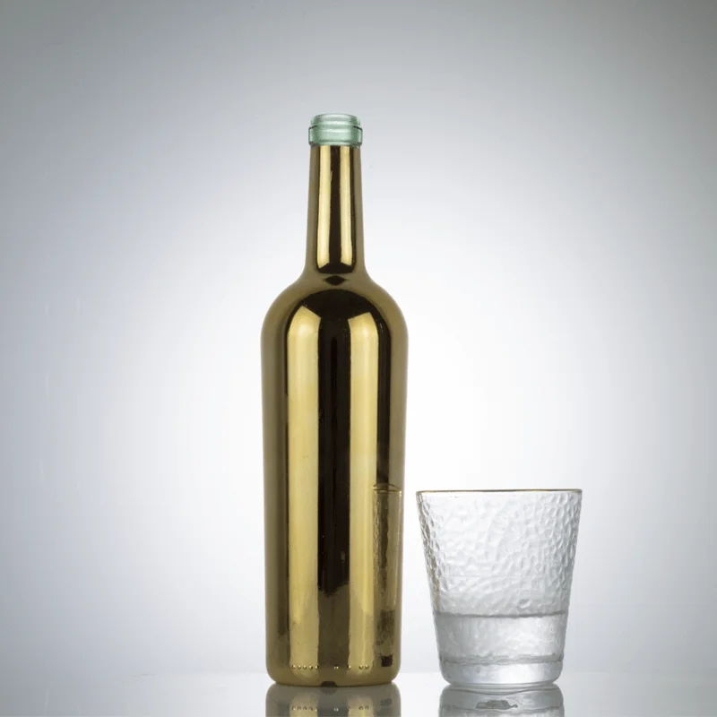 wholesale super flint china supplier empty 75cl 750ml electroplating gold red glass vodke bottles