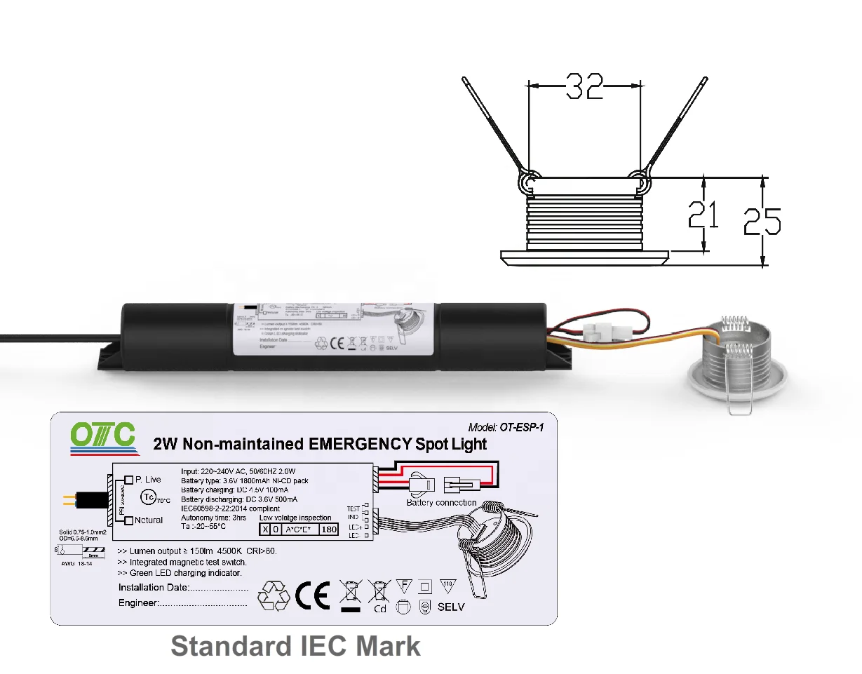 OT-ESP-1N 1W non-maintained emergency spot light