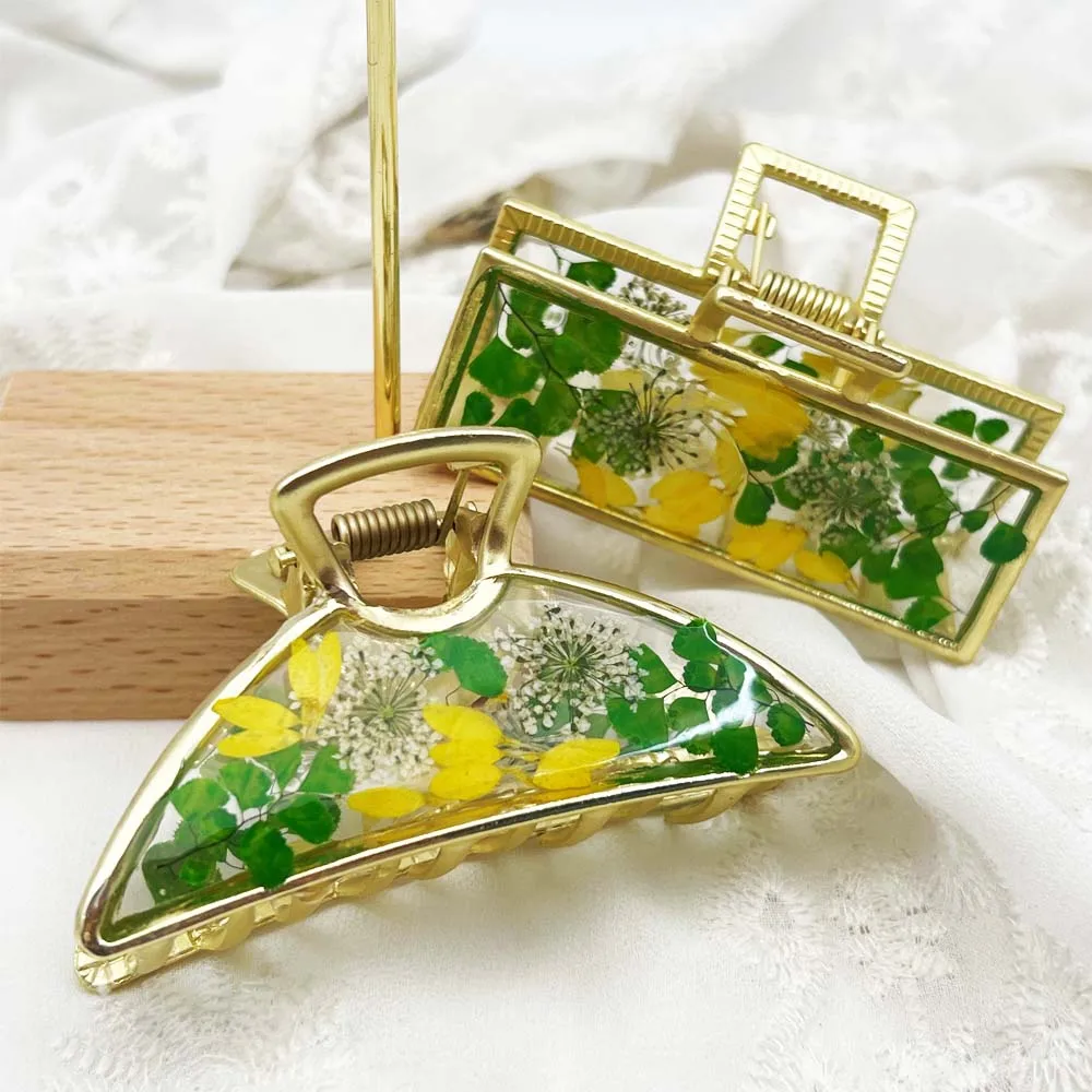 Custom Gold Plated Accessories Real Flower Mixed Hair Claw Clips for Girl
