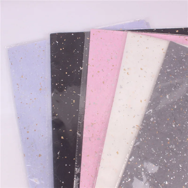 Bright shining stars glass flowers gold and silver dots dreamy starry sky hazy flowers gift wrapping paper