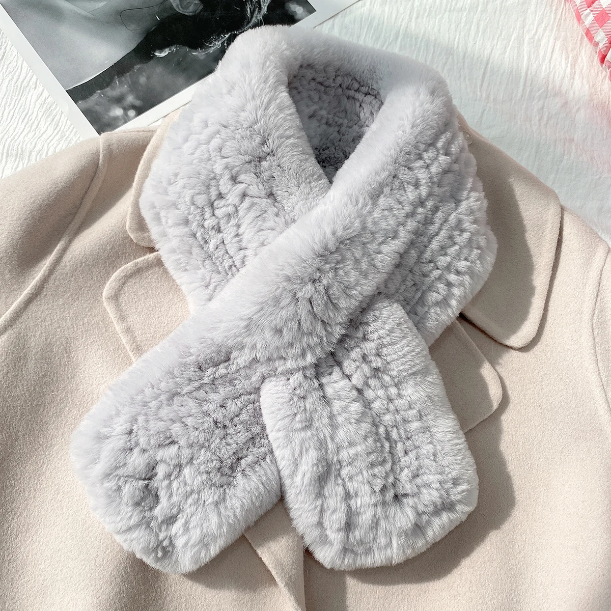 Winter Thick Real Natural Rex Rabbit Fur Fluffy Scarf Knitted Rex Rabbit Fur Collar Rabbit Fur Muffler Fashion Scarves