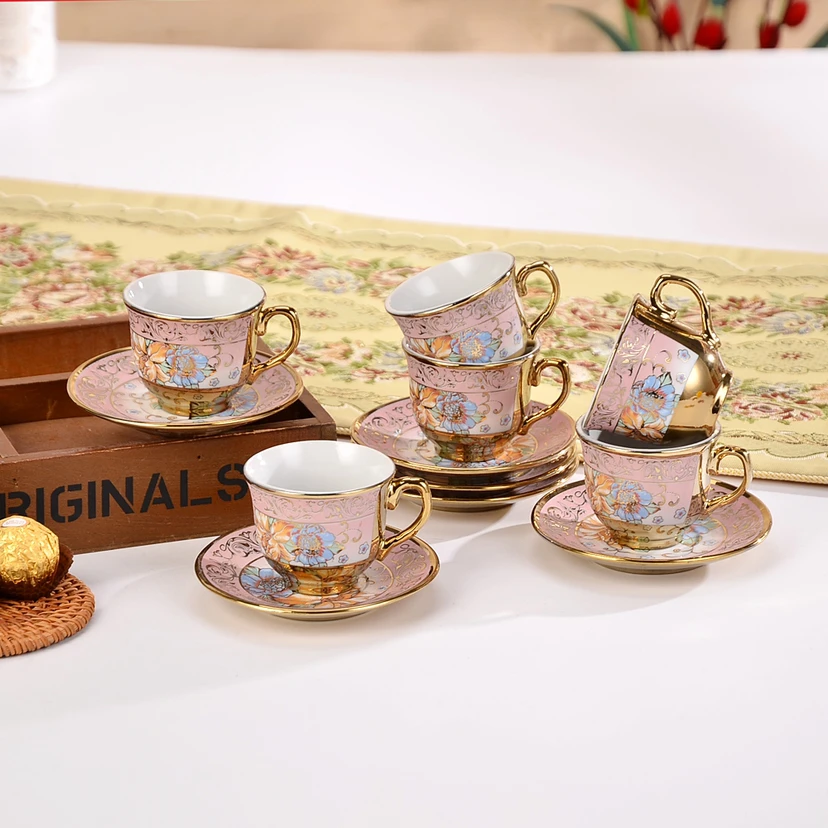 Delicate Bone China Coffee Cup Set European Vintage Tea Cup Tea Kettle Saucer Ceramic Gift box tea set