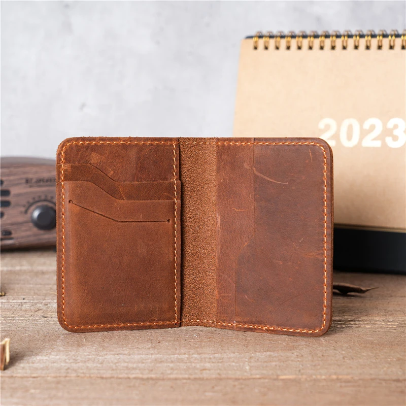 ya466 America Design Cowboy Card Wallet Minimalist Real Leather Handmade Credit Card Slim Wallet