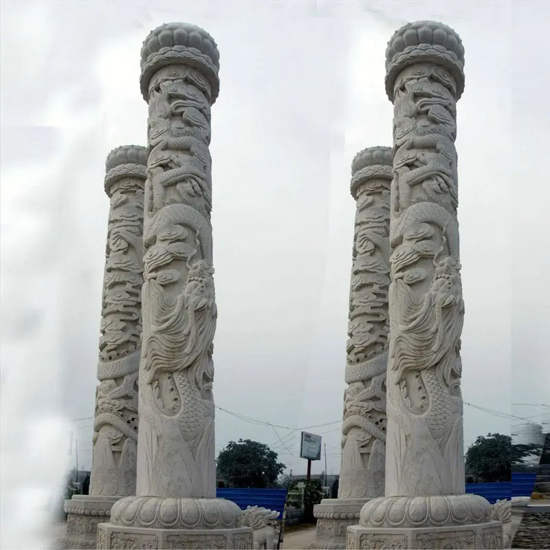 Shengye Large-scale animal sculpture statue of stone dragon column stone dragon statue is used for home gate garden decoration